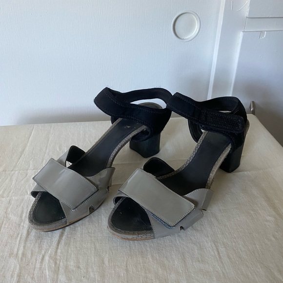 Velcro elastic shiny grey black Camper 3 inch heel dance club chunky comfortable - Picture 3 of 8